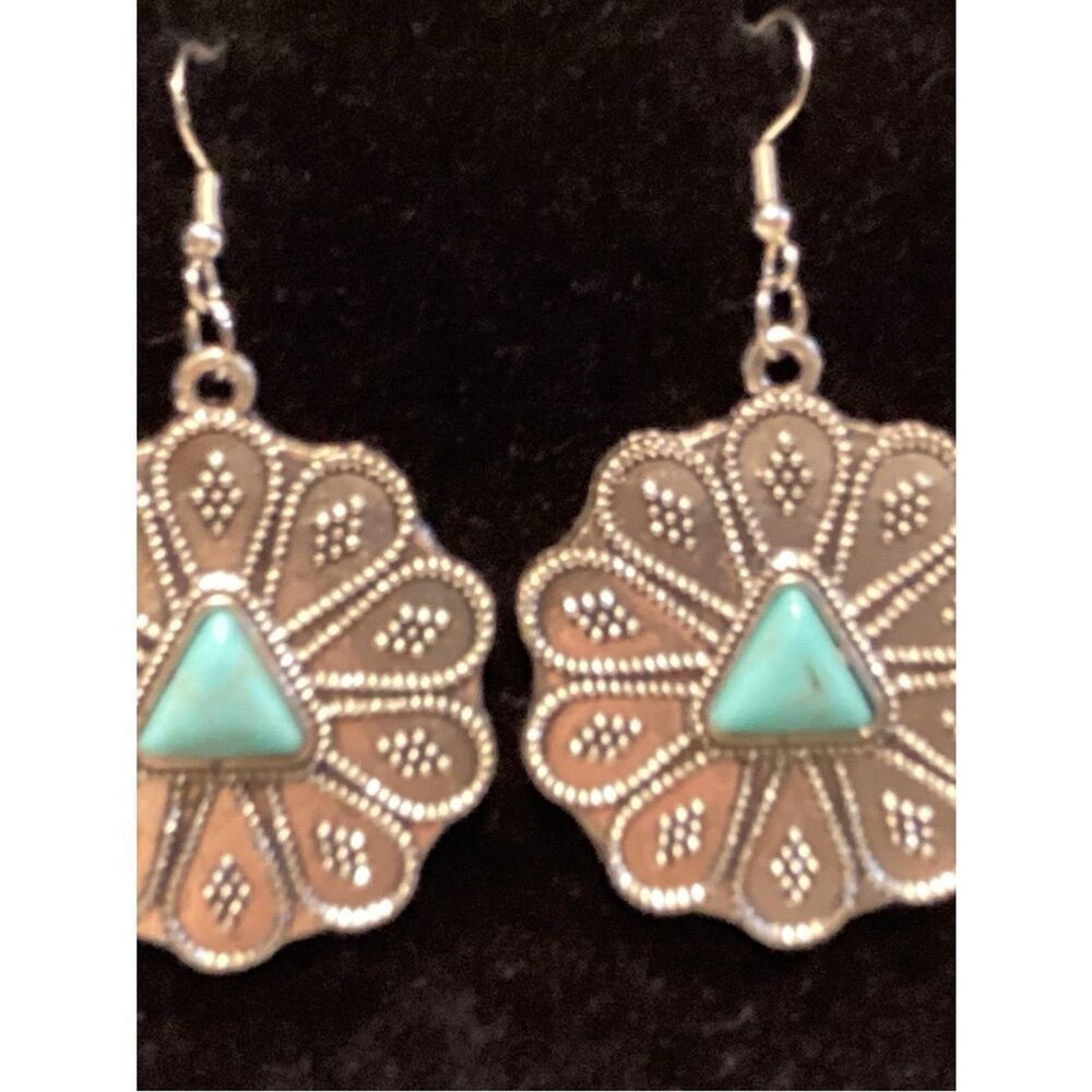 NWOT. Sterling Silver Earwires, Silvertone Earrings with Faux Turquise Accent